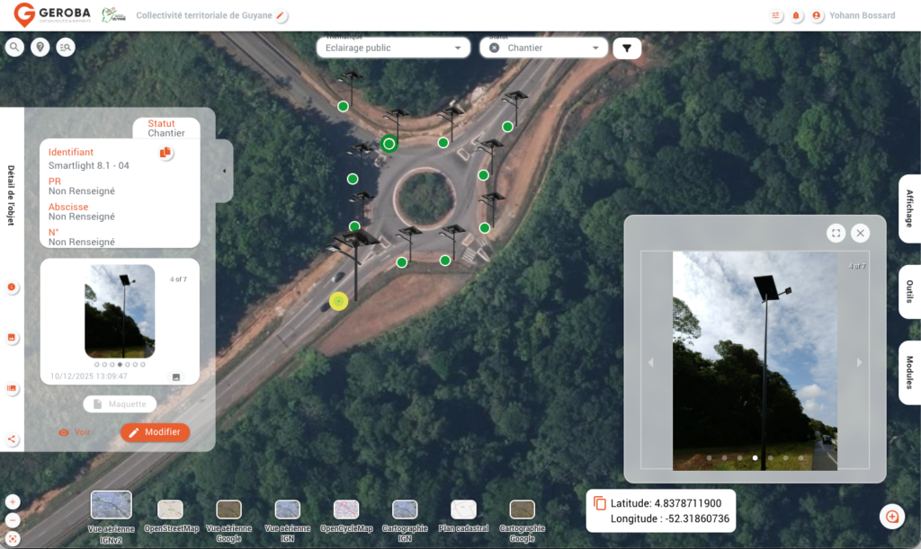 Interface GEROBA avec candélabres géolocalisés