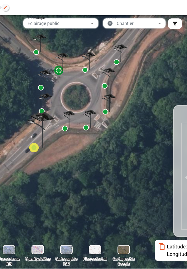 Interface GEROBA avec candélabres géolocalisés