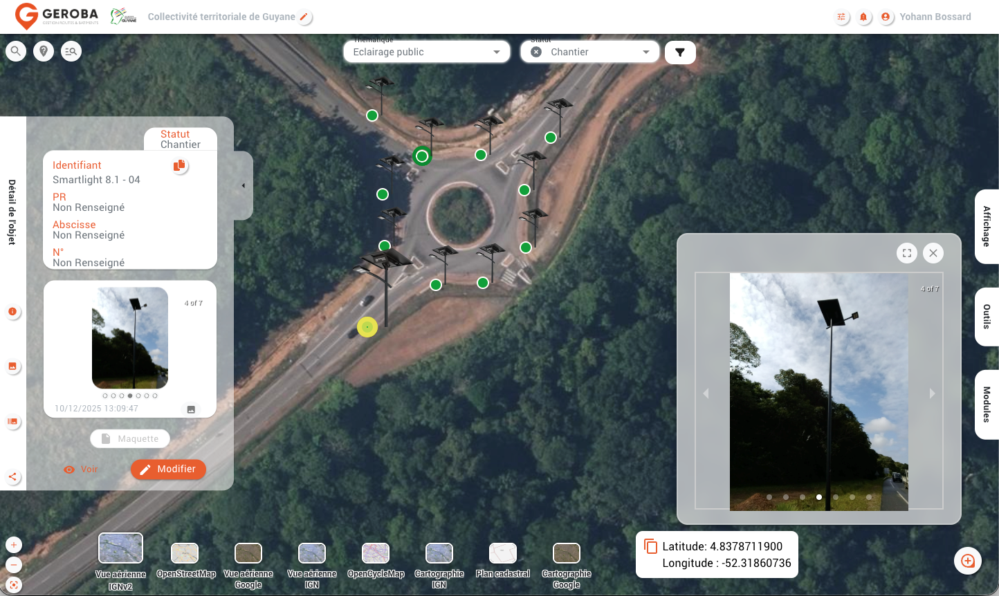 Interface GEROBA avec candélabres géolocalisés